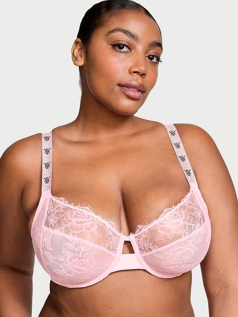 Very Sexy The Fabulous by Vithtctoria's Sethtcret Unlined Shine Strap Rose Lace Full-Cup Bra Lace