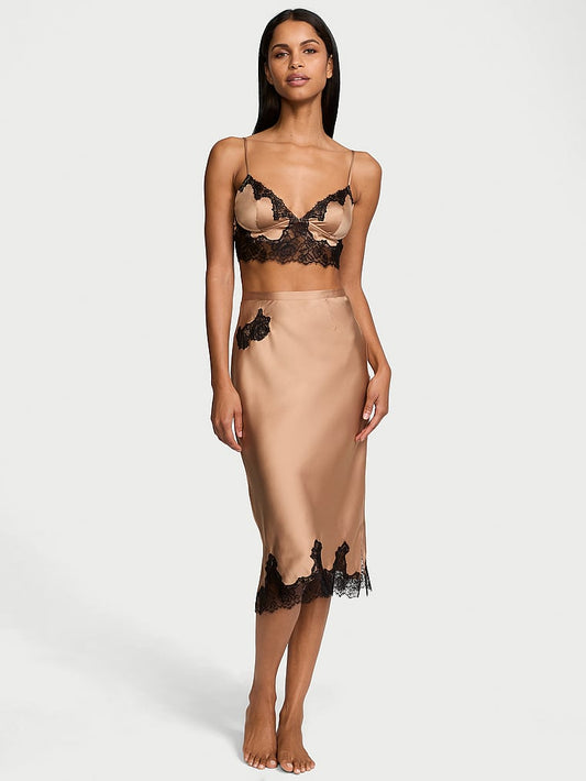 Vithtctoria's Sethtcret Satin Rose Lace-Trim Bralette & Midi Skirt Set