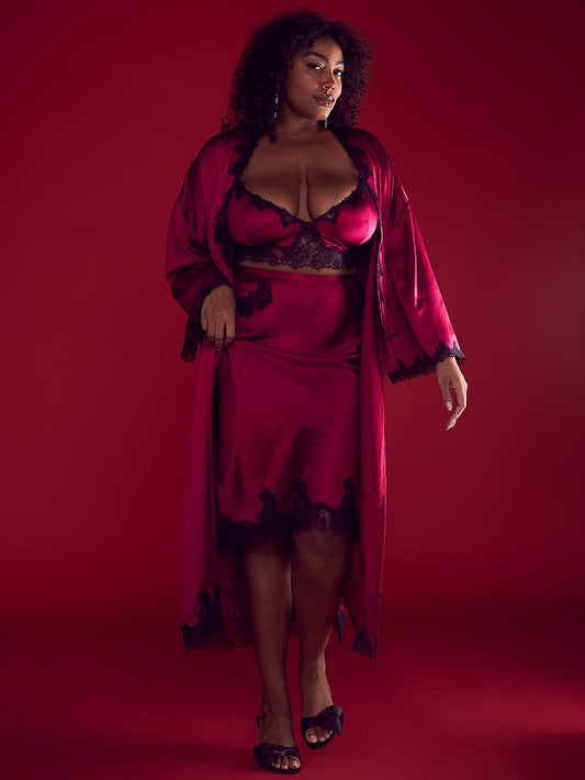 Vithtctoria's Sethtcret Satin Rose Lace-Trim Bralette & Midi Skirt Set