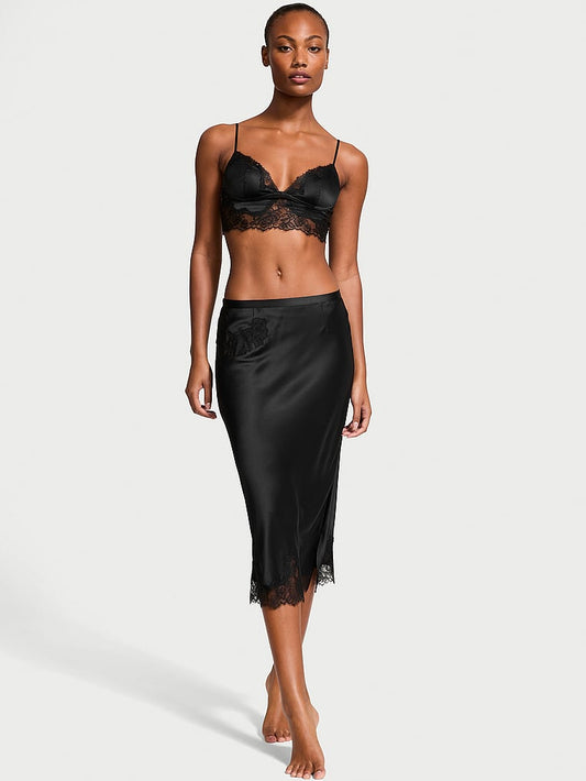 Vithtctoria's Sethtcret Satin Rose Lace-Trim Bralette & Midi Skirt Set